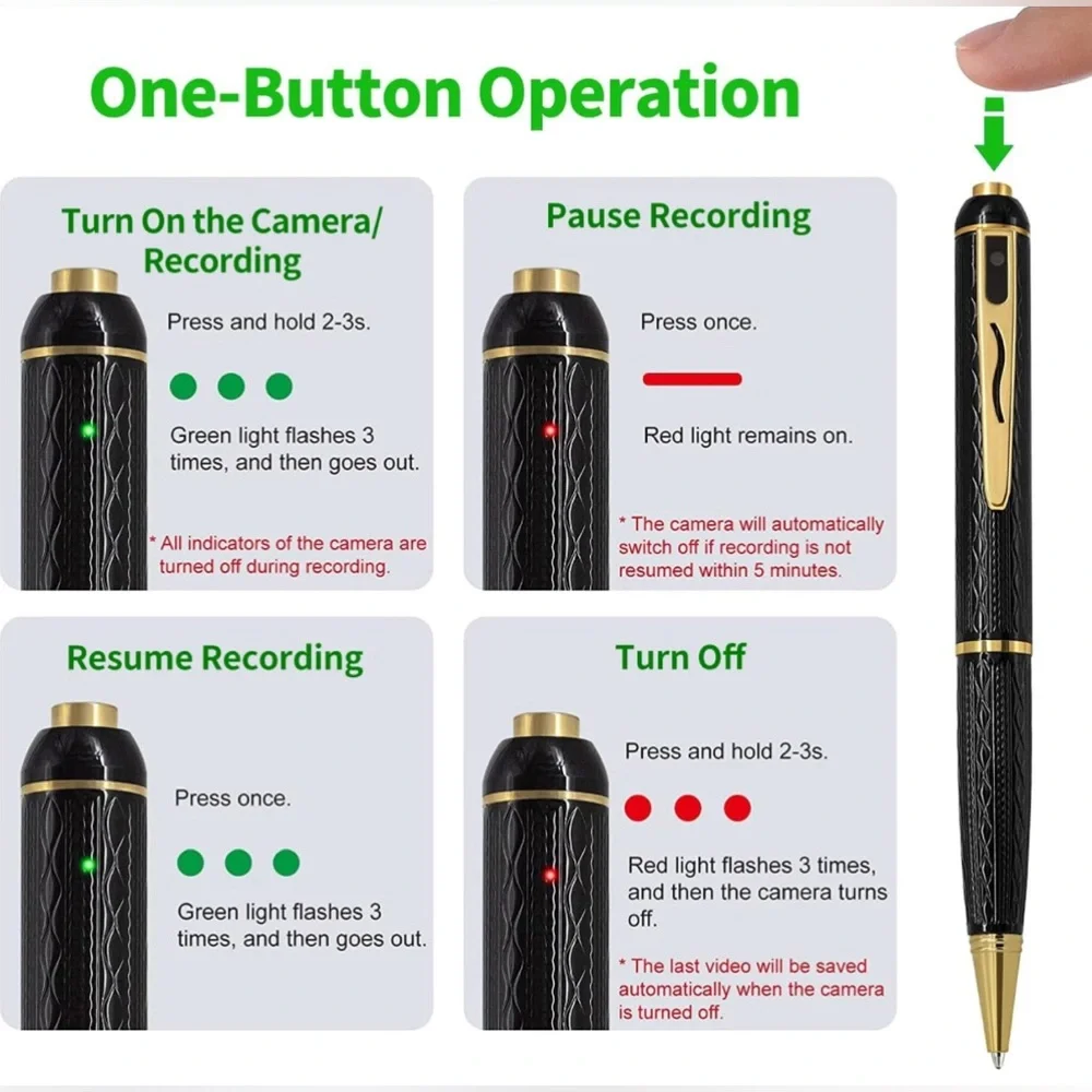 Black and Gold Spy Pen Camera with 64GB Storage